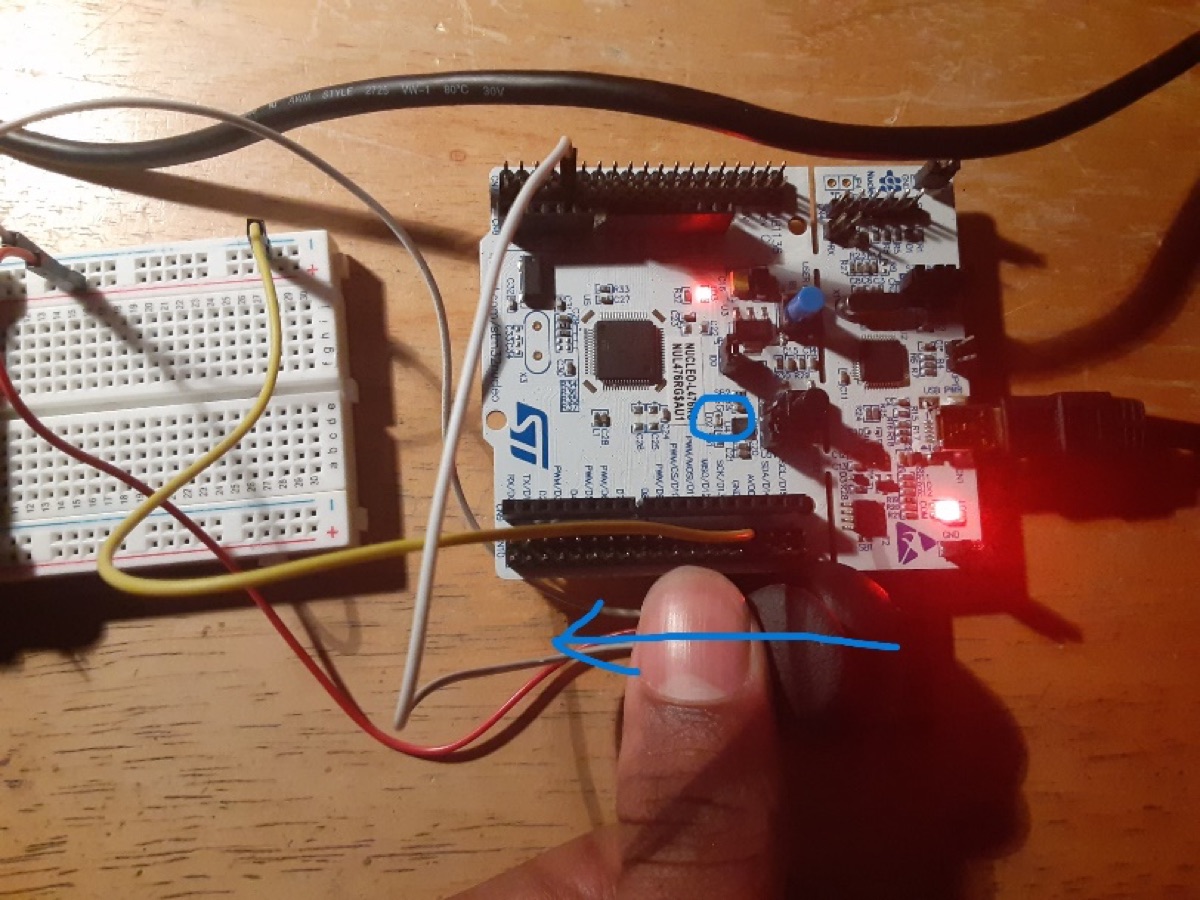 Joystick wired to the STM32 for an ADC test
