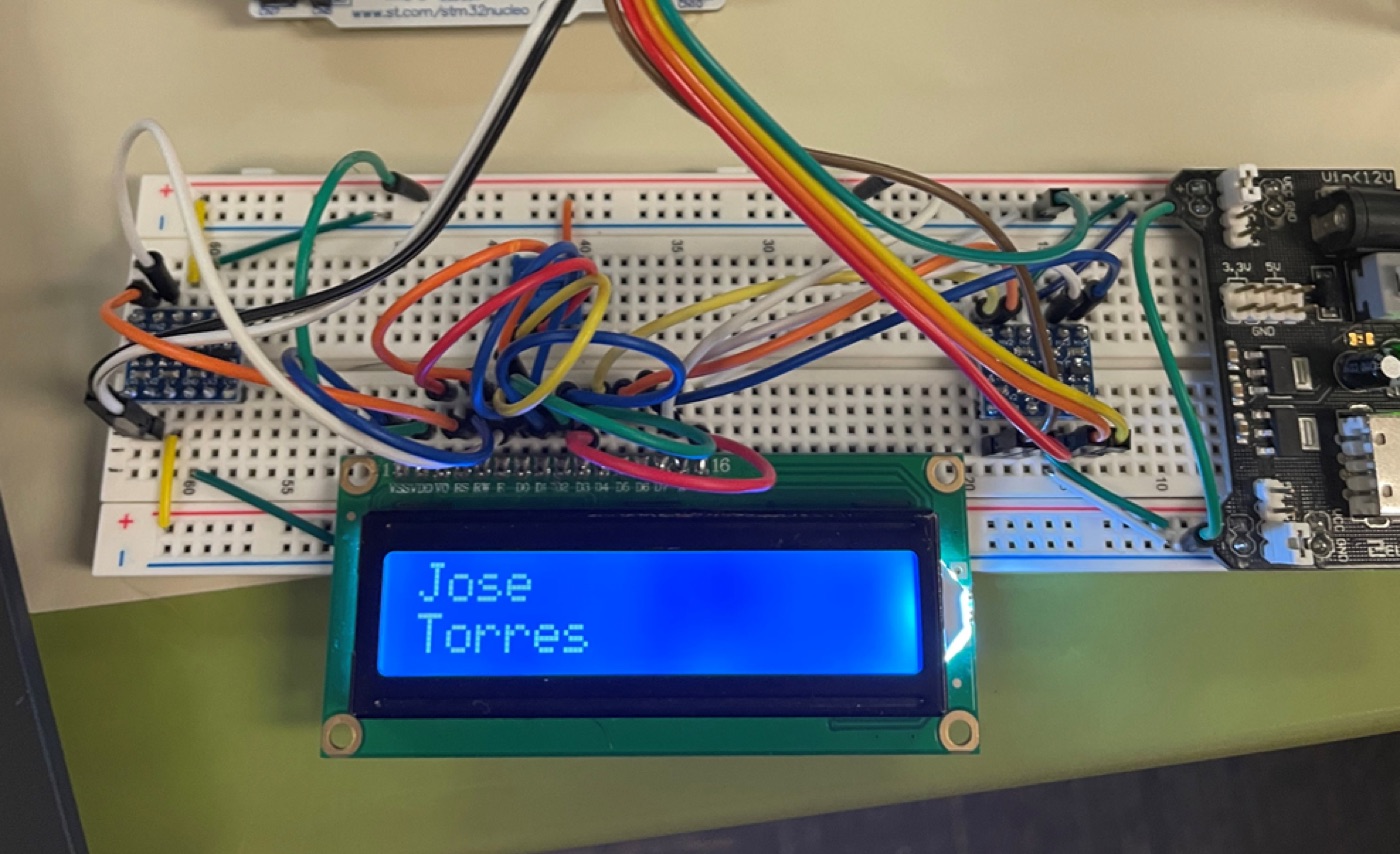 16x2 LCD showing a name